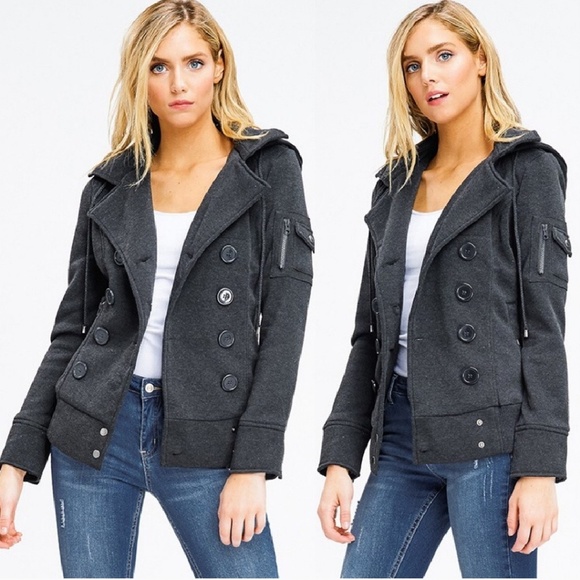 Carols Boutique Jackets & Blazers - Military/Moto Charcoal Lined Jacket w Hood